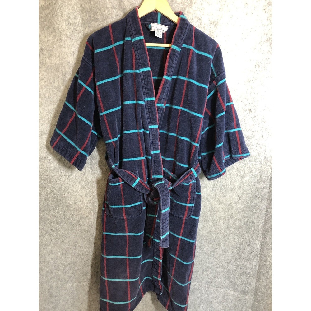 Vintage TJ Lawford Robe OS XL Striped Genuine Turkish Towel Pockets Classic